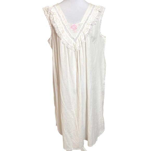Just For Women White Nightgown Size 1X Pink Polka Dots VTG Lace Trim Sleeveless - Picture 1 of 15